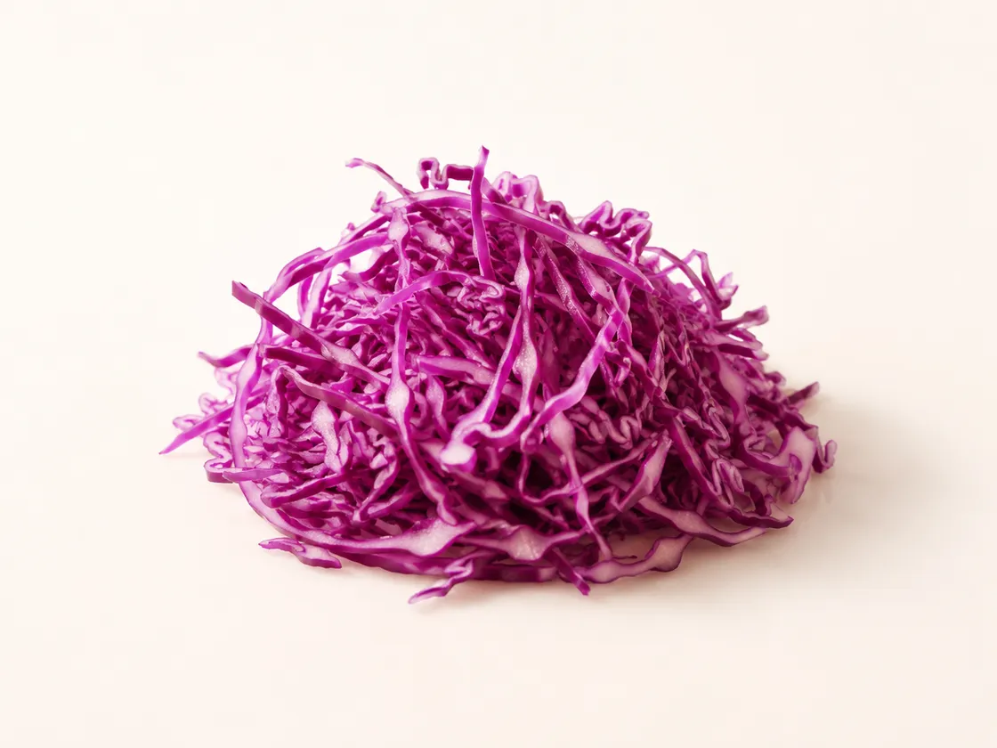 A mound of shredded red cabbage